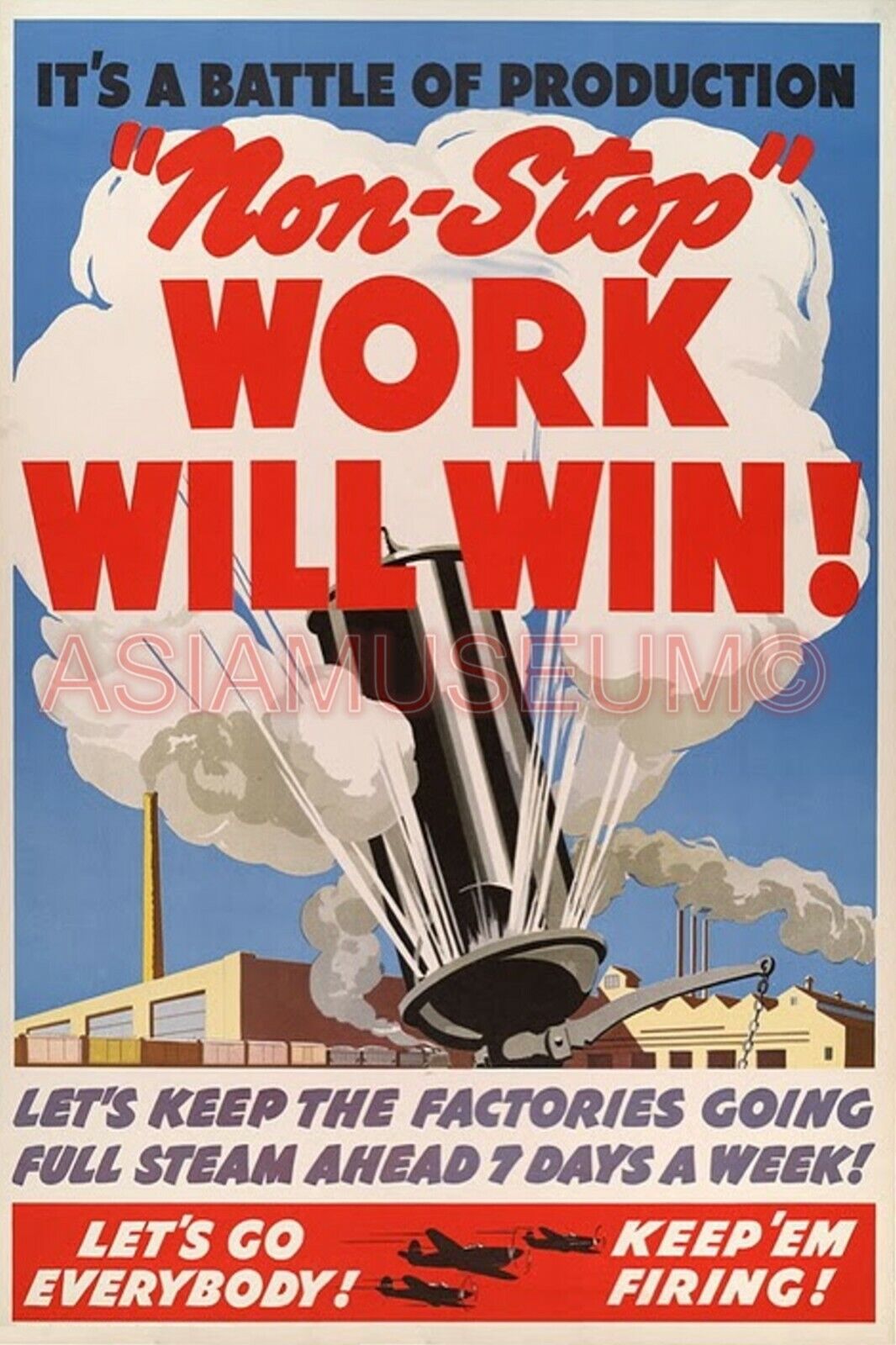 1941 WW2 USA AMERICA FACTORY PRODUCTION CANNON BOMBER PLANE PROPAGANDA Postcard