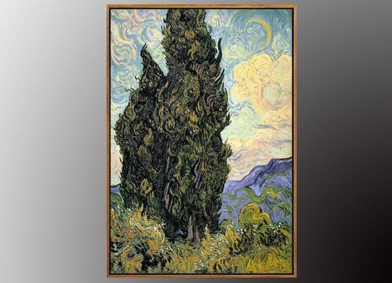 VINCENT VAN GOGH Cypresses Oil Painting Canvas Art Print with Gold FRAME 50x70cm