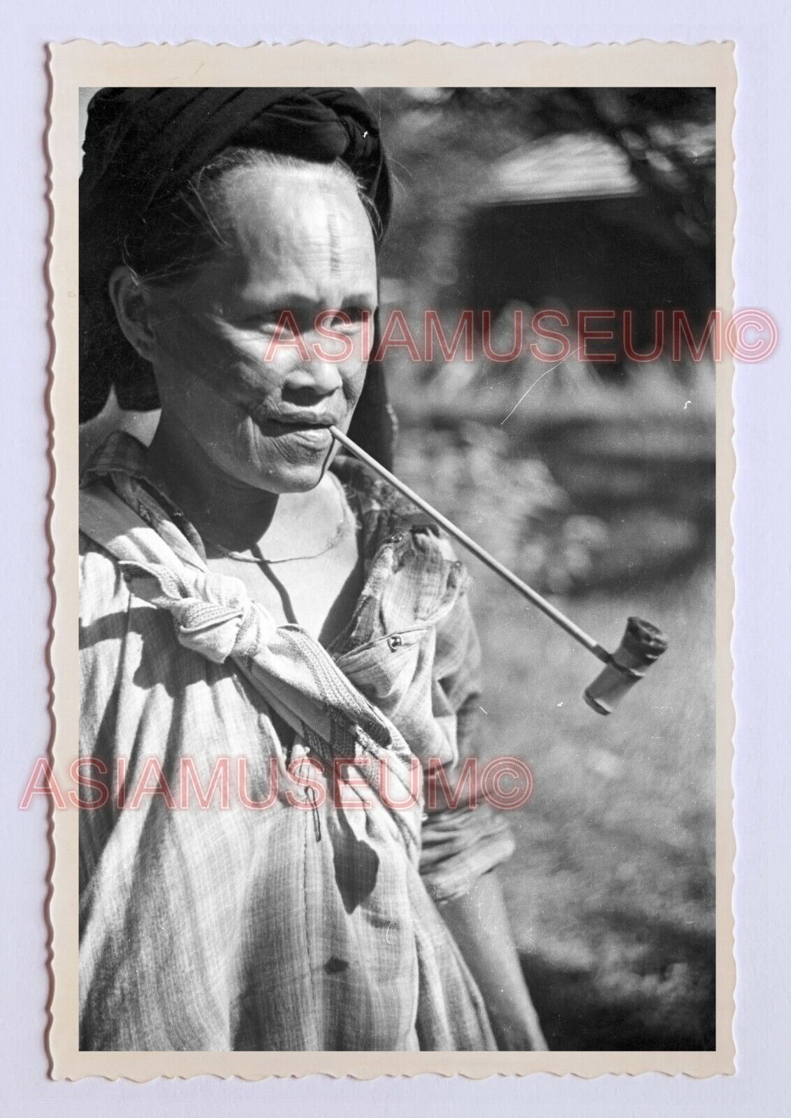 Native Tribe Women Portrait Lady Tattoo Face Smoke Pipe Taiwan Photo 台湾旧照片 3736