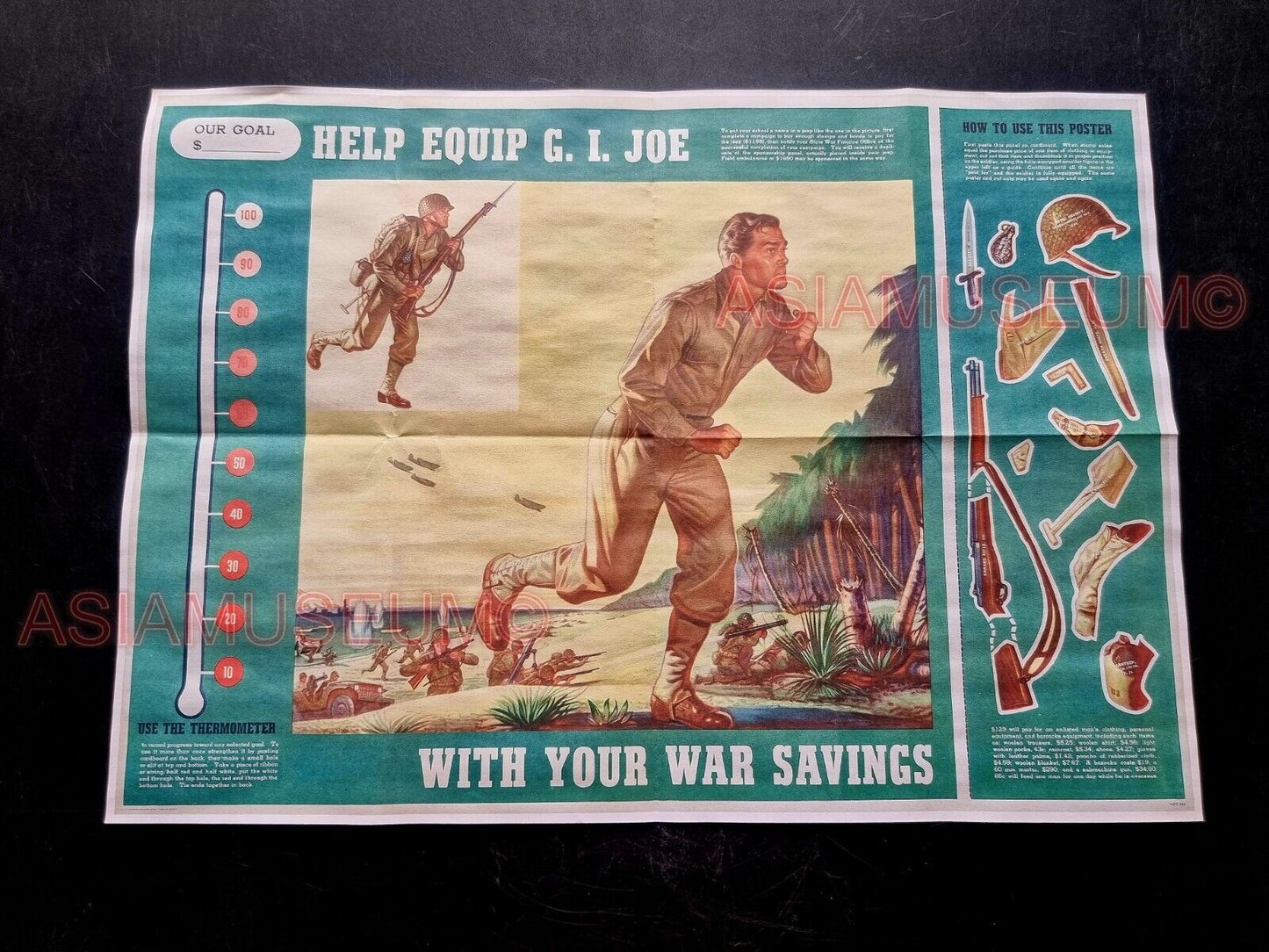 1943 WW2 USA GI JOE WAR SAVINGS BONDS STAMPS EQUIPMENT US PROPAGANDA POSTER 570