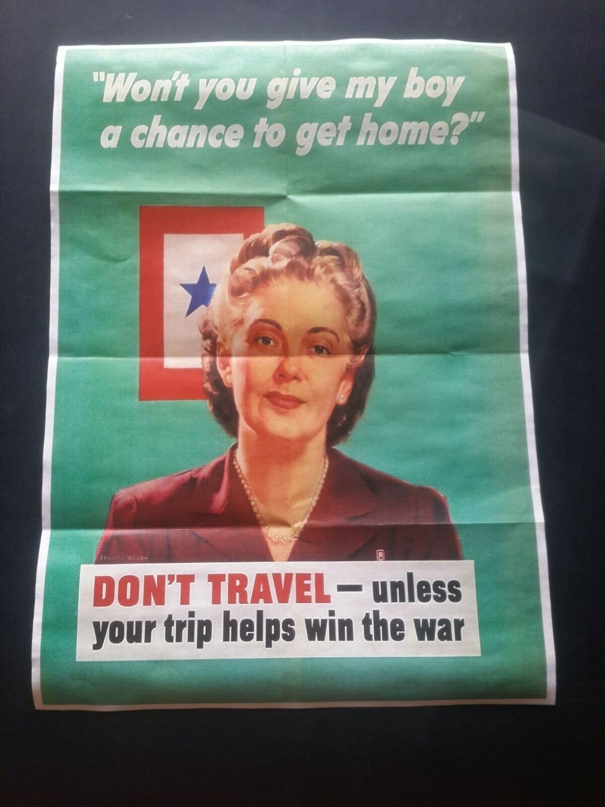 1942 WW2 USA AMERICA WOMEN LADY TRAVEL MOTHER MOM SAVE PETROL PROPAGANDA POSTER