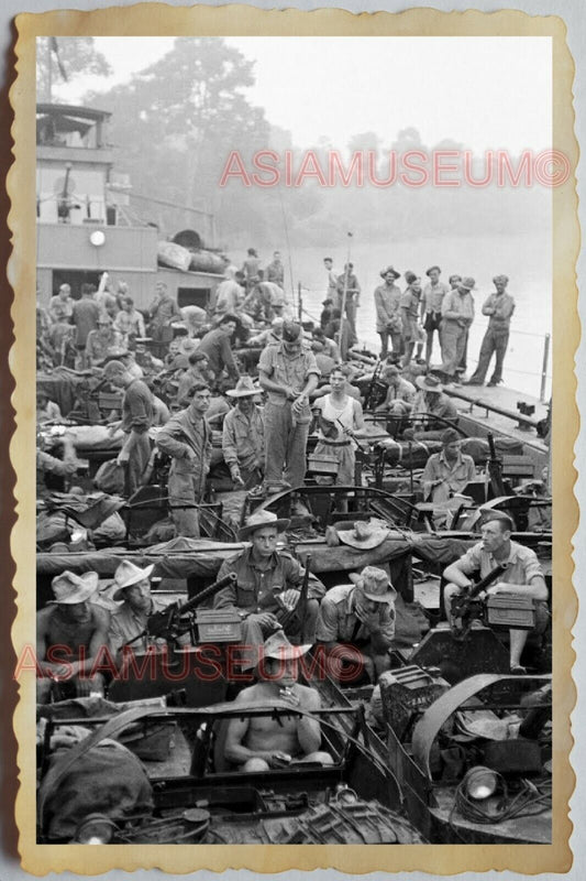 50s Vietnam SAIGON TANK MACHINE GUN WARSHIP TOPLESS GROUP ARMY Vintage Photo 614