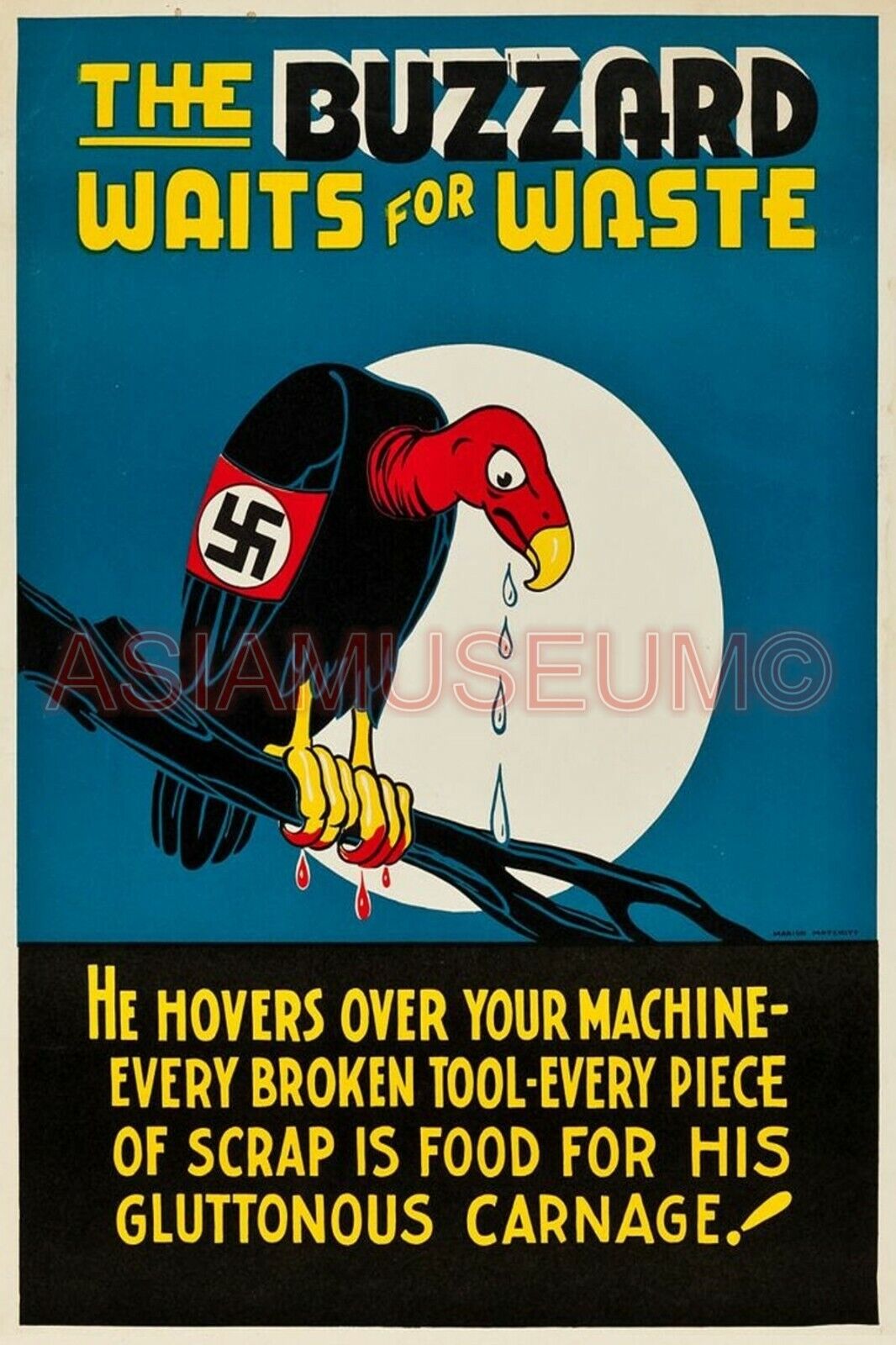 1942 WW2 USA AMERICA NIGHT MOON WAR VULTURES WASTE SCUM FOOD PROPAGANDA Postcard