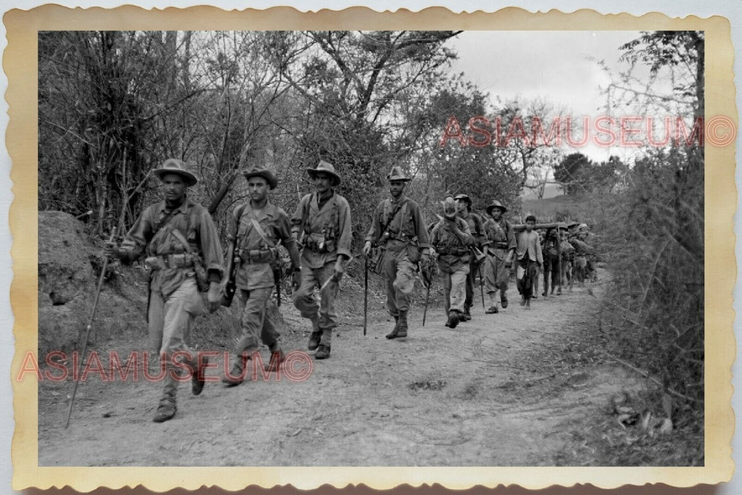 50s Vietnam Saigon Ho Chi Minh Group Army Trekking Jungle B&W Vintage Photo 828