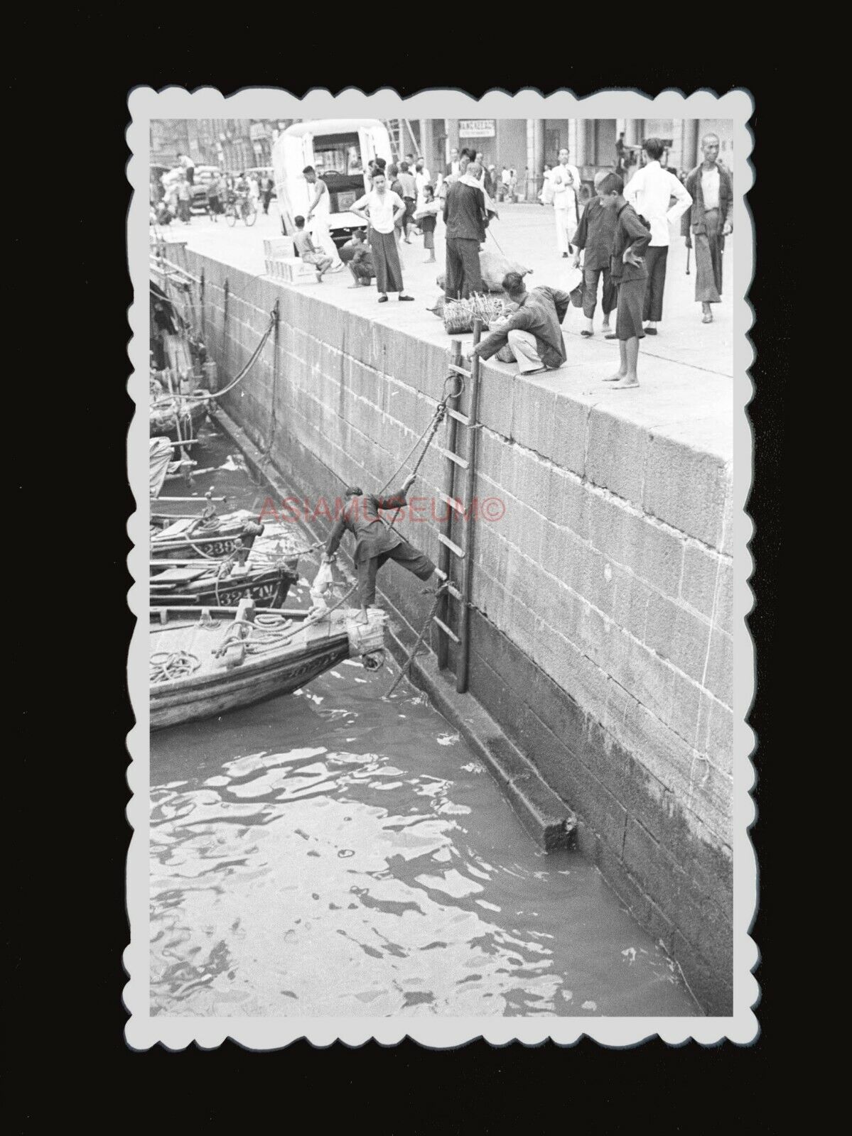 1940s BRITISH PIER WORKER SHIP BOAT CARGO WORKER Old Hong Kong Photo 香港老相片 #964