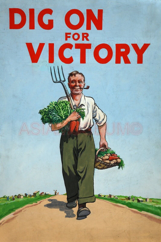 1944 WW2 USA AMERICA DIG ON VICTORY FARMER VEGETABLE MAN WAR PROPAGANDA Postcard