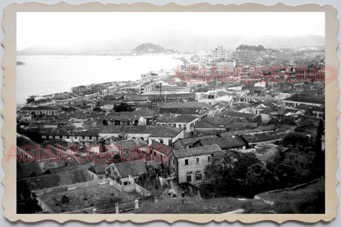 40's MACAU MACAO Guia Hill Monte Fort City Aerial View Vintage Photo 澳门旧照片 27635