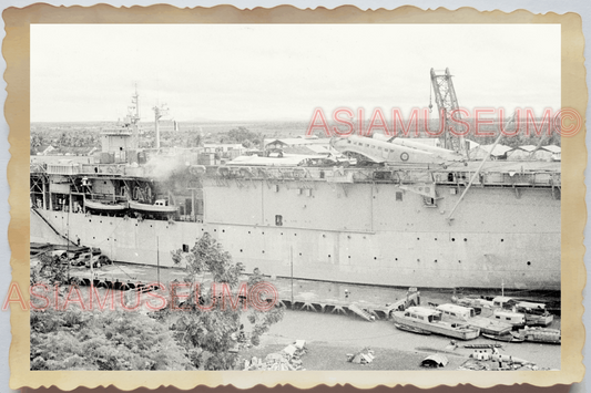 40s WW2 Vietnam FRENCH NAVY AIRCRAFT CARRIER HARBOR PORT WAR Vintage Photo 26695