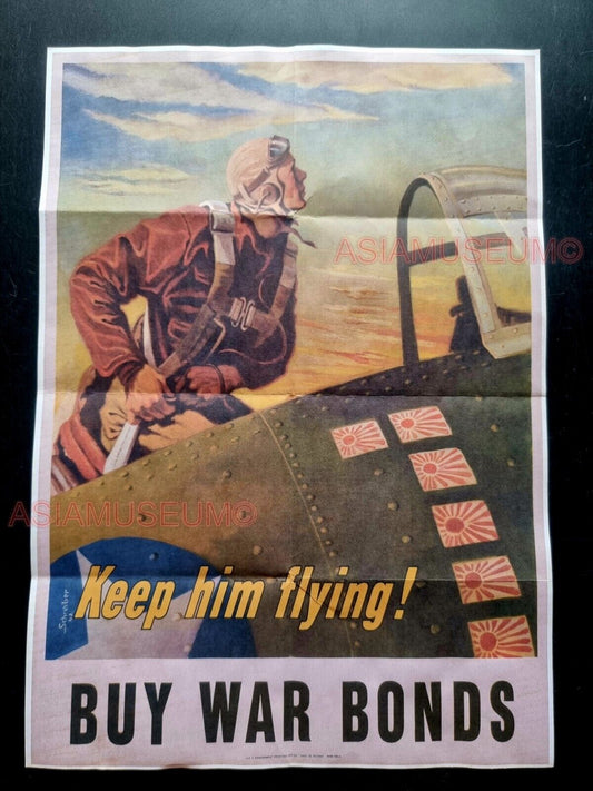 1943 WW2 USA AMERICA AIRPLANE BUY WAR BONDS JAPAN PLANE  PROPAGANDA POSTER 496