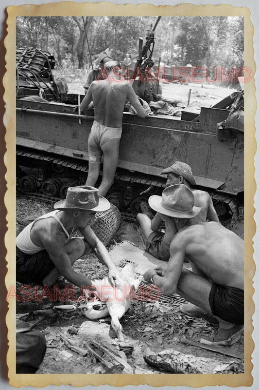 50s Vietnam SAIGON GROUP MEN ARMY SOLDIER TOPLESS TANK GAY OLD Vintage Photo 663