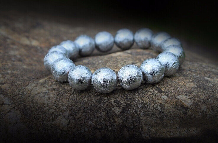 GIBEON METEORITE 8mm 20 Beads Bracelet 7" Iron Nickel Aerolite moon White Gold