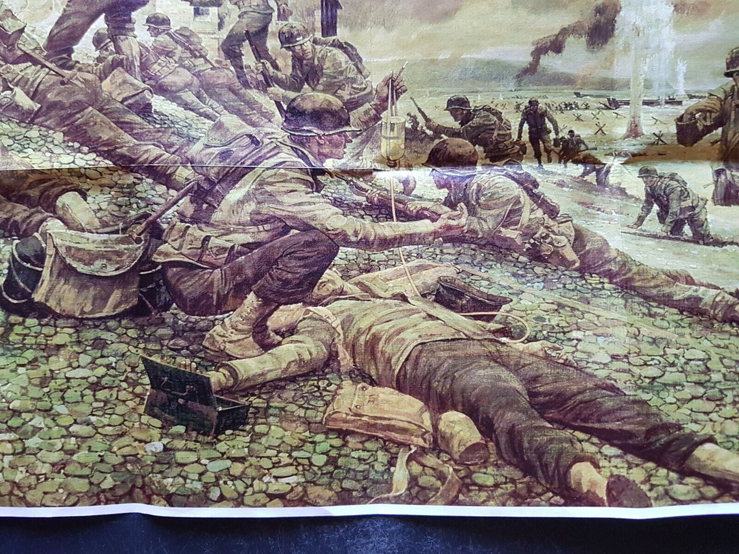 1944 WW2 USA BRITAIN ARMY D DAY WAR EUROPE NORMANDY MARINE GUN PROPAGANDA POSTER