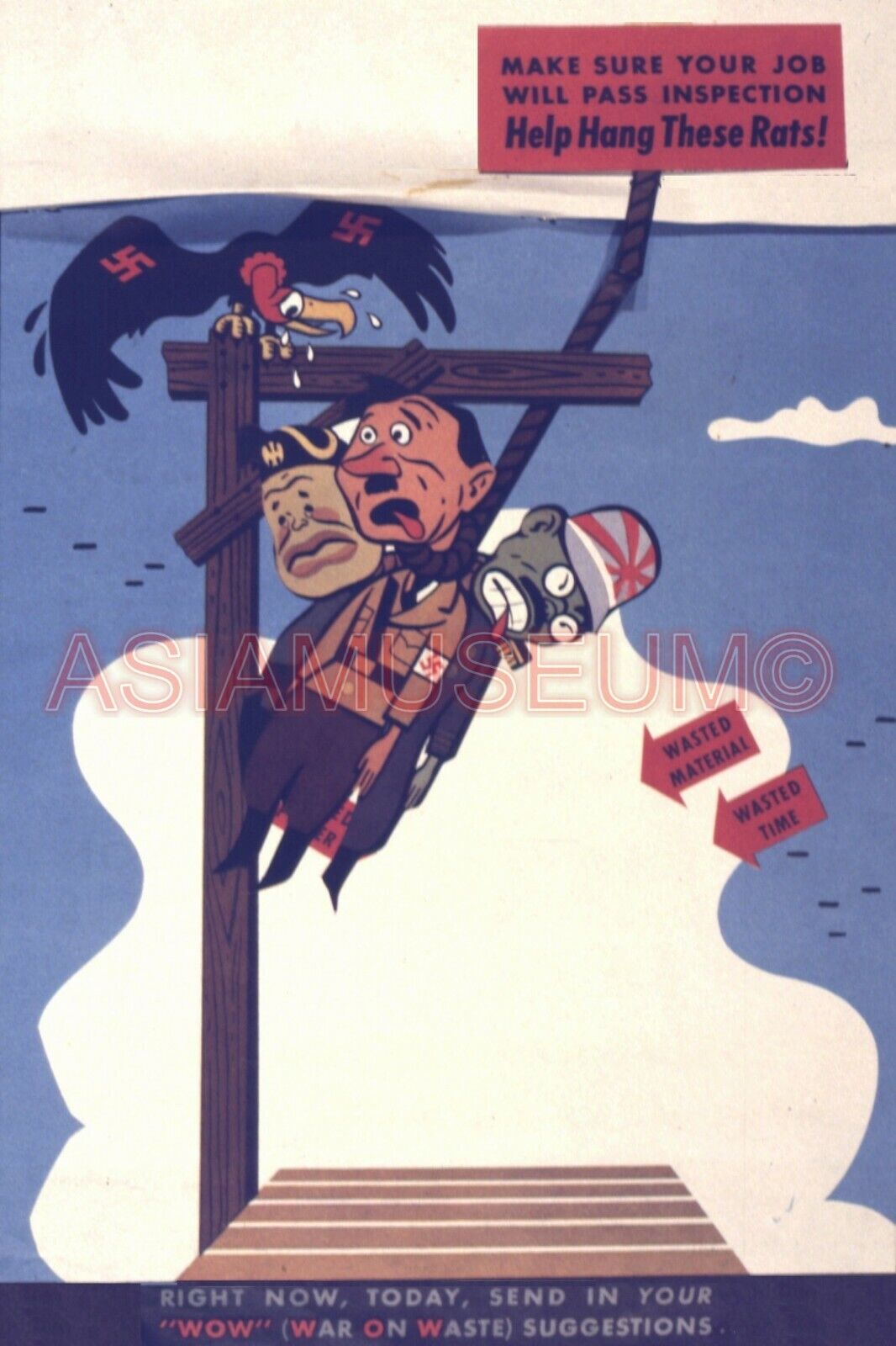 1943 WWii JAPAN TOJO CARTOON CARICATURE FUNNY VULTURE COMIC PROPAGANDA Postcard