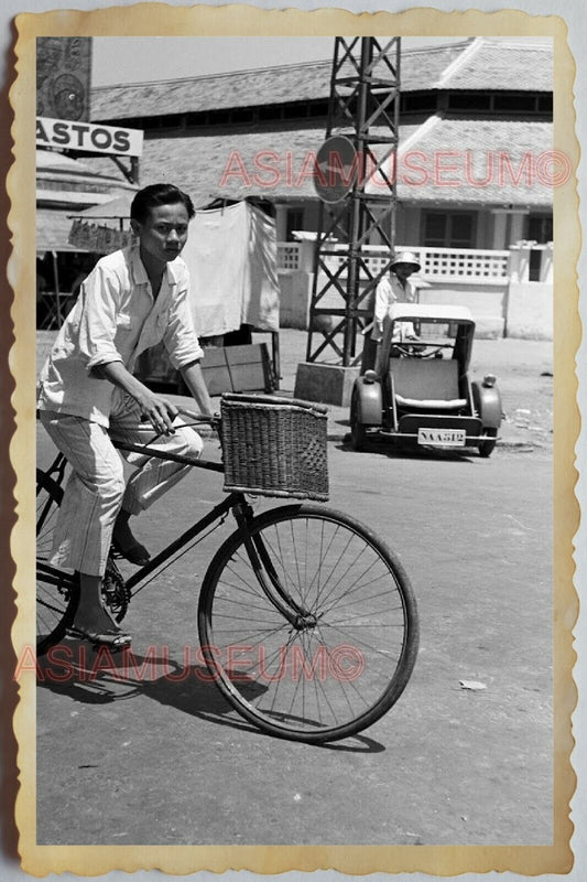 50s Vietnam SAIGON STREET SCENE TRISHAW BICYCLE BASKET SHOP Vintage Photo #877