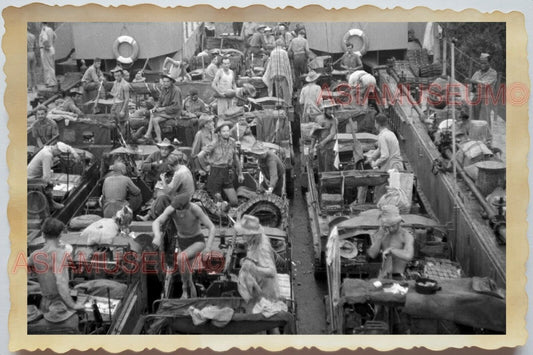 50s Indochina Vietnam Army Topless Man Soldier Boat Truck War Vintage Photo 1313