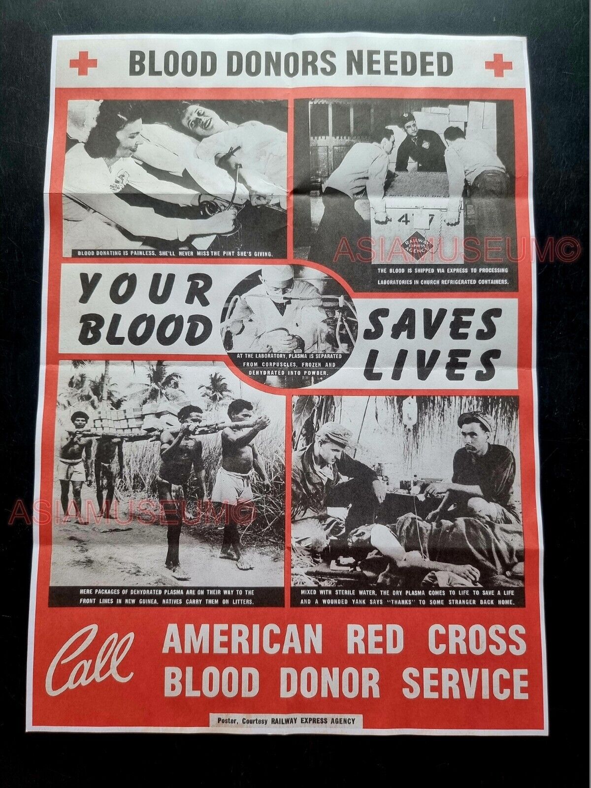 1943 WW2 USA WAR BLOOD DONOR RED CROSS NAVY SOLDIER ARMY PROPAGANDA POSTER 548