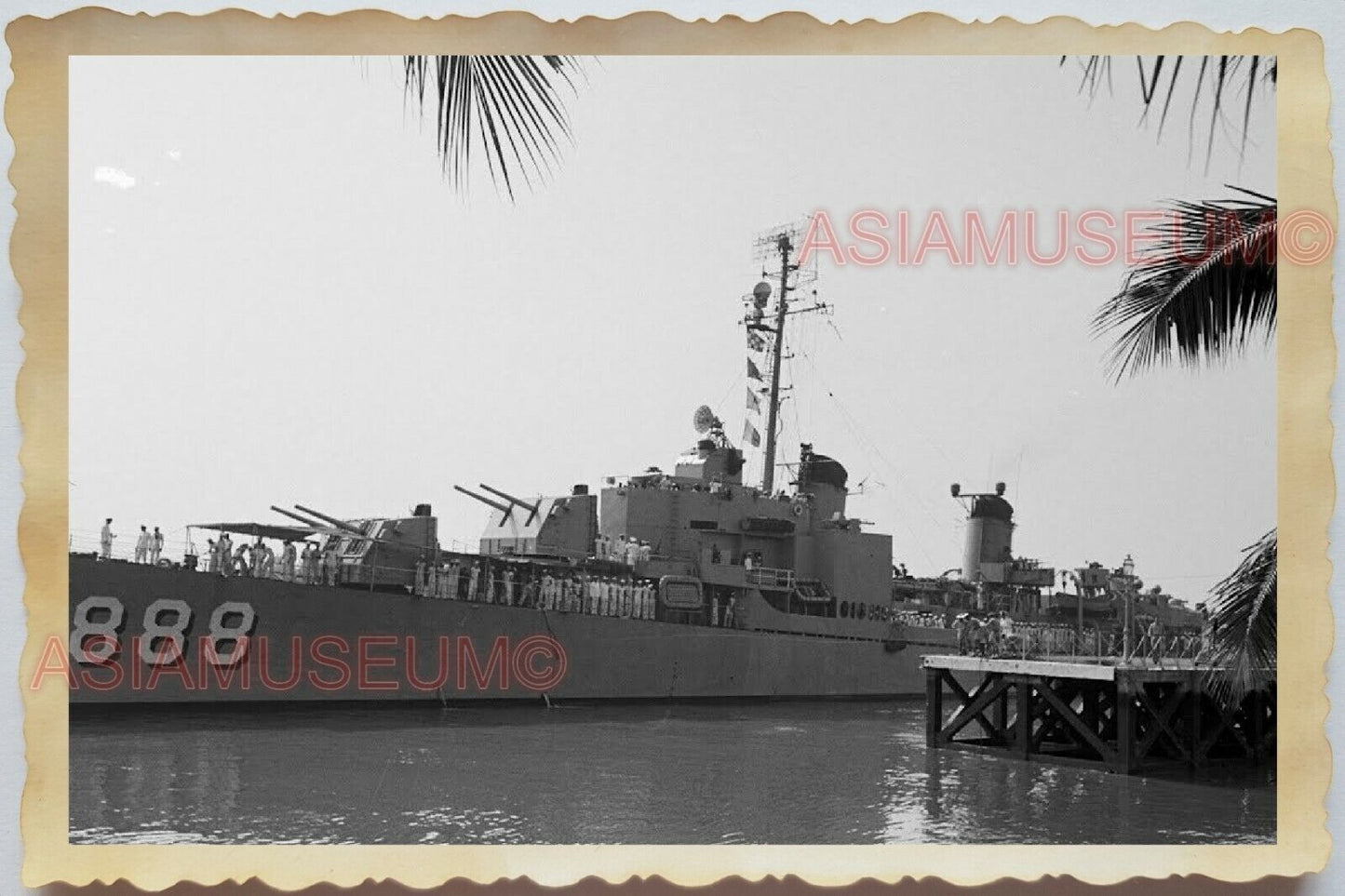 50s Vietnam SAIGON HO CHI MINH WARSHIP NAVY NAVAL GUN PORT  Vintage Photo 1563