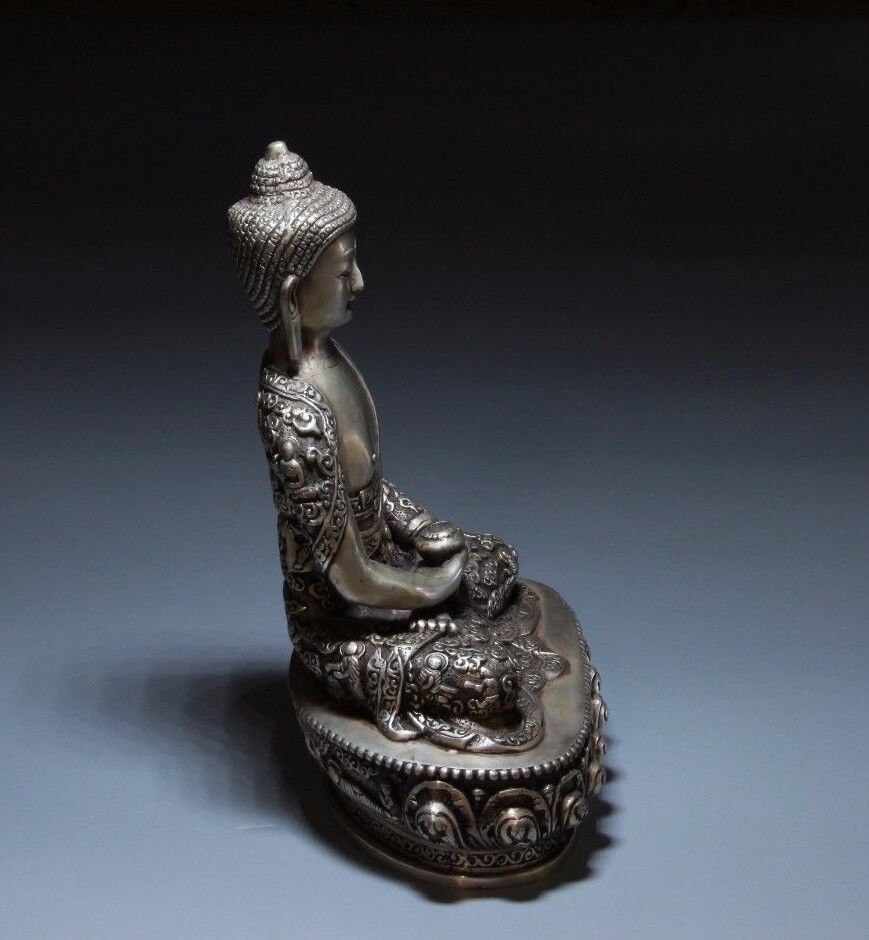 9" Tibet Tibetan Buddhism White Copper Silver Gilt Siam Buddha Bowl Seat Statue