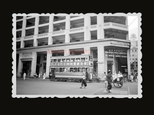 1950s Double Decker Bus Rickshaw Gloucester Hotel Old Hong Kong Photo 香港老照片 #800