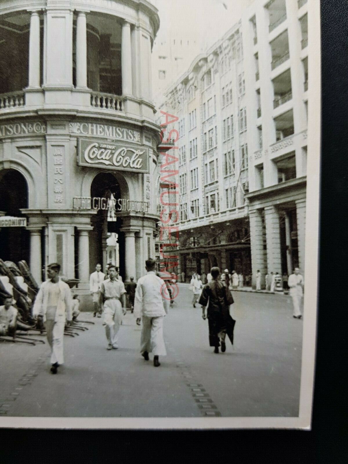 British Colonial Building Vintage B&W Hong Kong Street Photo Postcard RPPC #1925