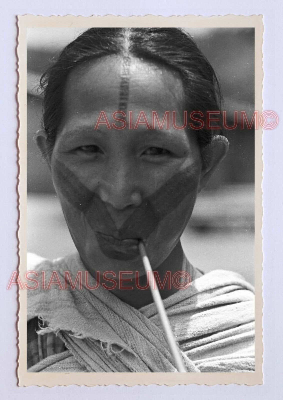 Native Tribe Women Portrait Lady Smoke Pipe Tattoo Face Taiwan Photo 台湾旧照片 3709