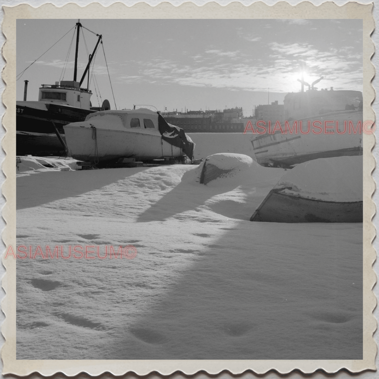 40s USA ALASKA ANCHORAGE HARBOR SNOW BOAT SHIP  UNITED STATES Old Photo S7850