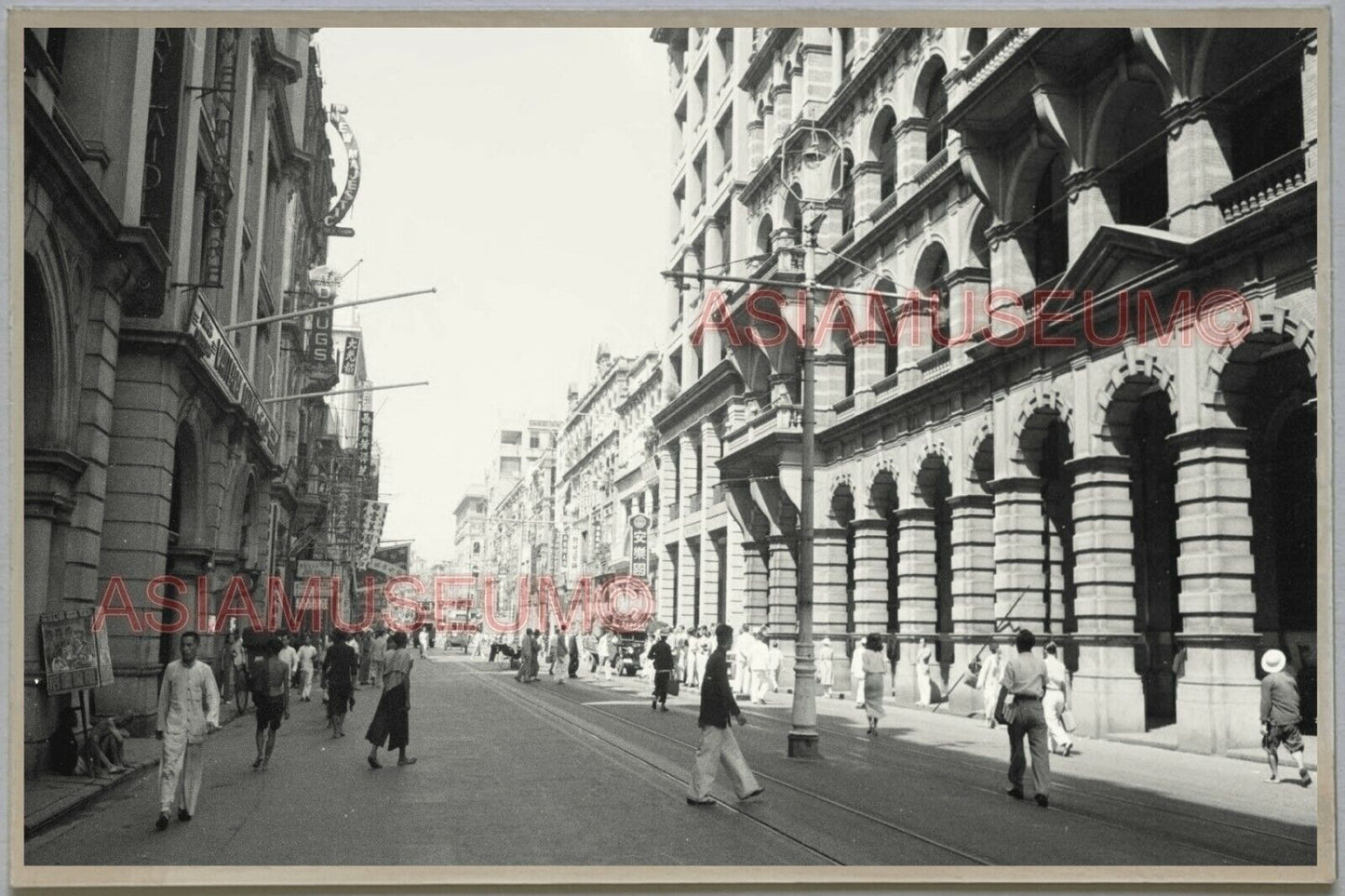 40's HONG KONG Des Voeux Road Central Street Vintage Photo Postcard RPPC #1344