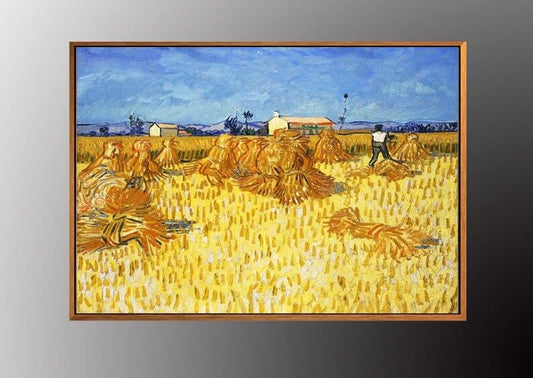 VAN GOGH Harvest in Provence Canvas Oil Painting 50 x 70cm Vintage Gold FRAMED