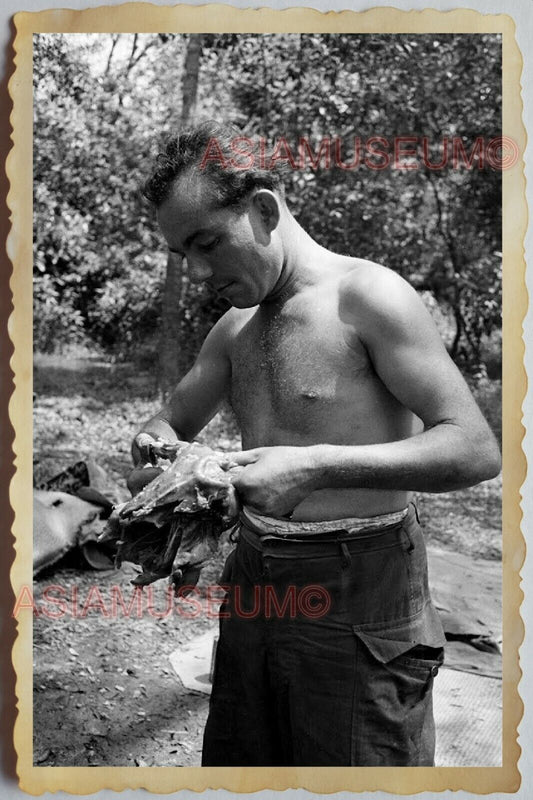 50s Vietnam SAIGON MEN PORTRAIT TOPLESS GAY ARMY TOPLESS WAR Vintage Photo #1493