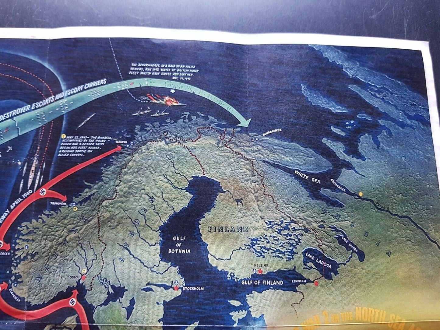 1943 WW2 ENGLAND UK BRITAIN SCANDINAVIA ATTACK EUROPE WAR MAP PROPAGANDA POSTER