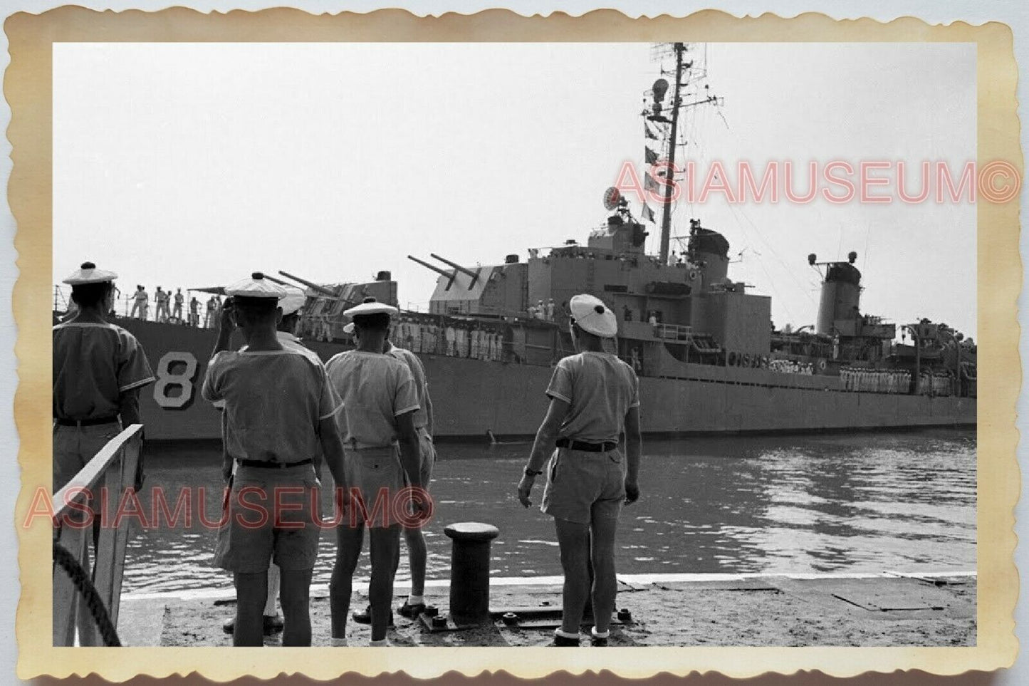 50s Vietnam Indochina Sailor America French Warship Navy War Vintage Photo 812