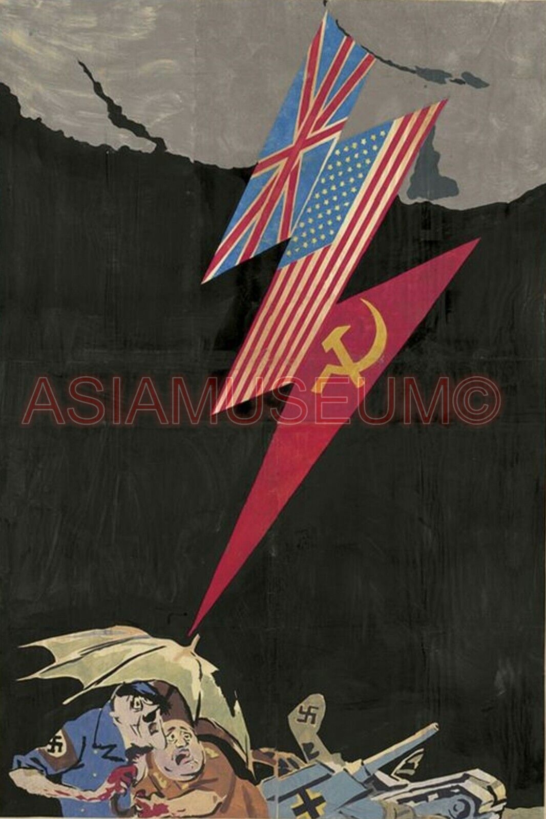 1942 WWii USA AMERICA BRITAIN USSR FLAG CARICATURE FUNNY WAR PROPAGANDA Postcard