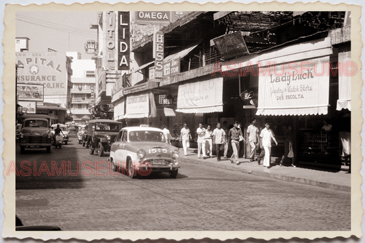 50s PHILIPPINES MANILA STREET SCENE FRUIT SHOP STORE CAR ADS Vintage Photo 26308