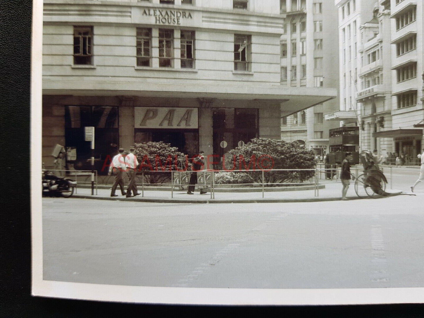 Alexandra House Queen's Road Tram Bus  Vintage B&W Hong Kong Photo Postcard RPPC