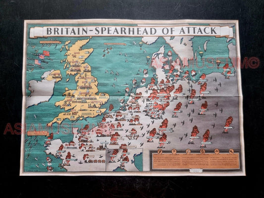 1943 WW2 USA BRITAIN SPEARHEAD ATTACK MAPS ATLAS FRANCE EU PROPAGANDA POSTER 555