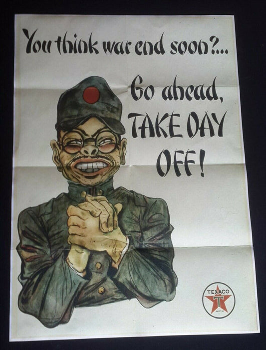 1941 WW2 USA AMERICA ANTI JAPANESE TOJO TEXACO OIL COMPANY WAR PROPAGANDA POSTER