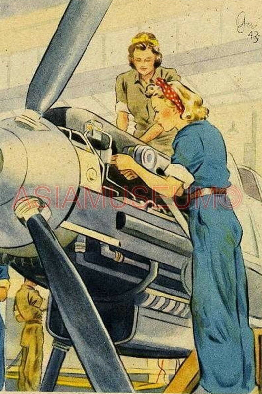 1940 WW2 USA WOMEN ARMY SORPS WAC PILOT AIRCRAFT REPAIR WAR PROPAGANDA Postcard