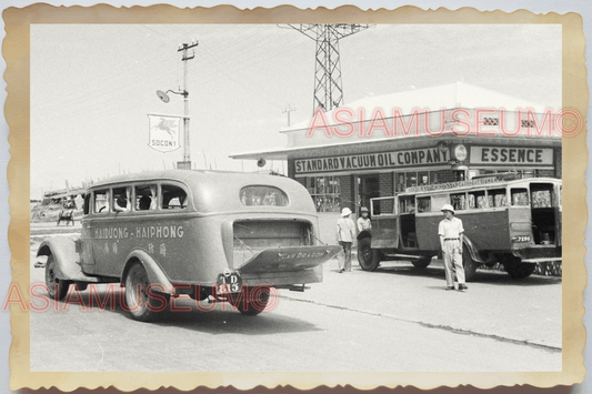 40s Vietnam MOBIL VACUUM OIL GAS GASOLINE COMPANY STATION CAR Vintage Photo 4368