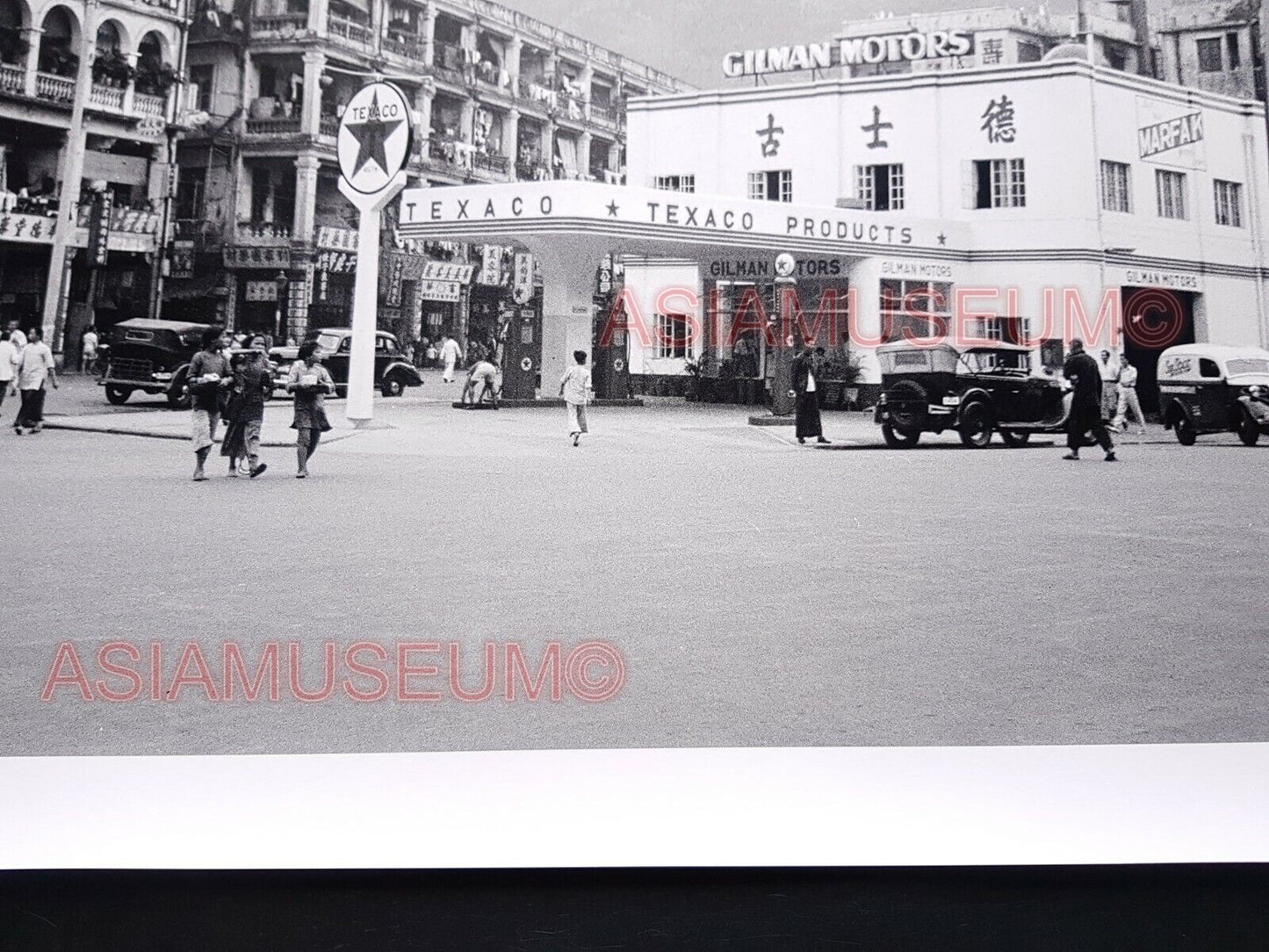 40's TEXACO CALTEX Hong Kong British Colonial Street Scene Vintage Photo 香港老照片