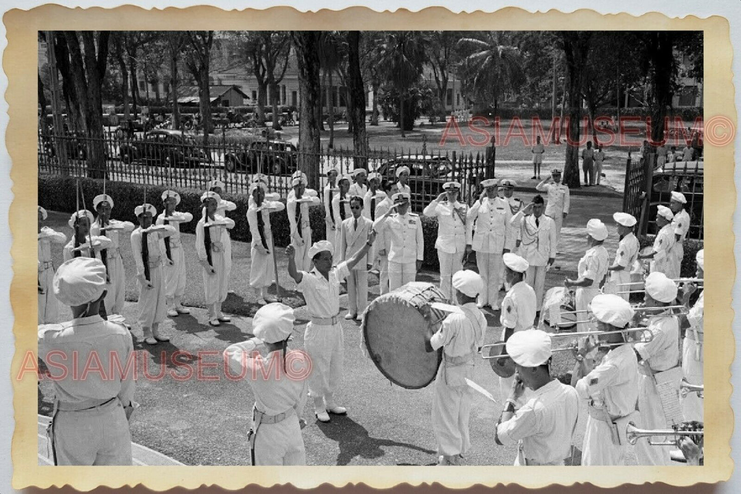 50s Vietnam SAIGON HO CHI MINH BOY BAND GENERAL SALUTE FLAG  Vintage Photo 1543