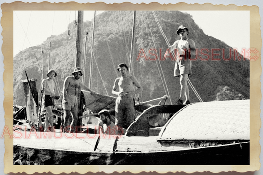 40s WW2 Vietnam FRENCH NAVY SOLDIER TOPLESS SAIL BOAT WAR ii Vintage Photo 24669