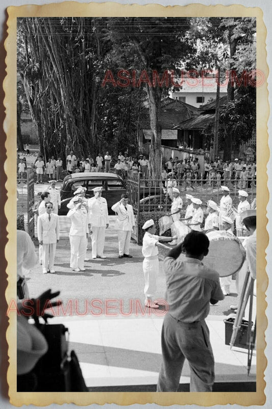 50s Vietnam SAIGON FRENCH ARMY GENERAL BAND PARADE  SUNNY DAY Vintage Photo 579