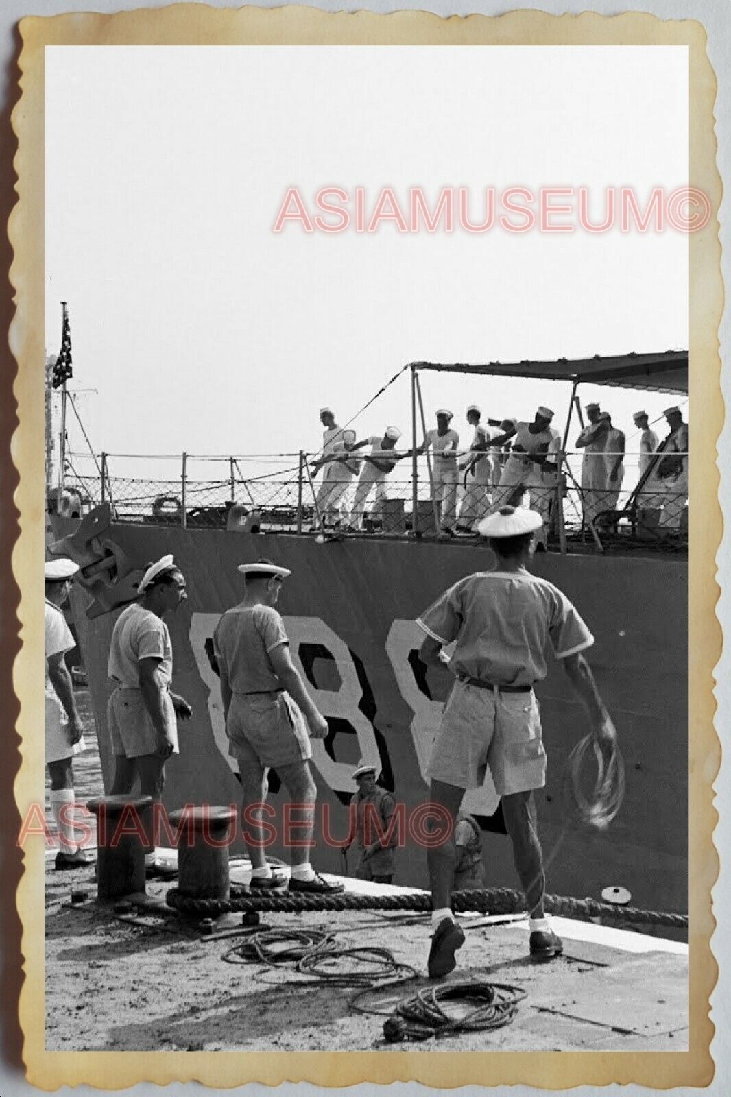 40s Vietnam War SAIGON FRENCH FRANCE WARSHIP SAILOR NAVY SHIP Vintage Photo 1209