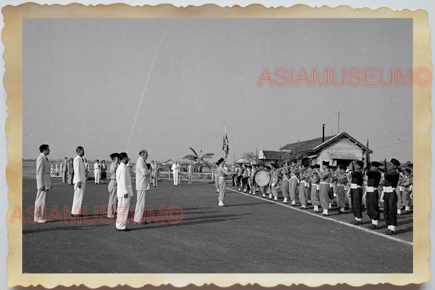 50s Vietnam SAIGON AIRFIELD BOY SCOUT BAND FLAG GENERAL ARMY Vintage Photo 1736