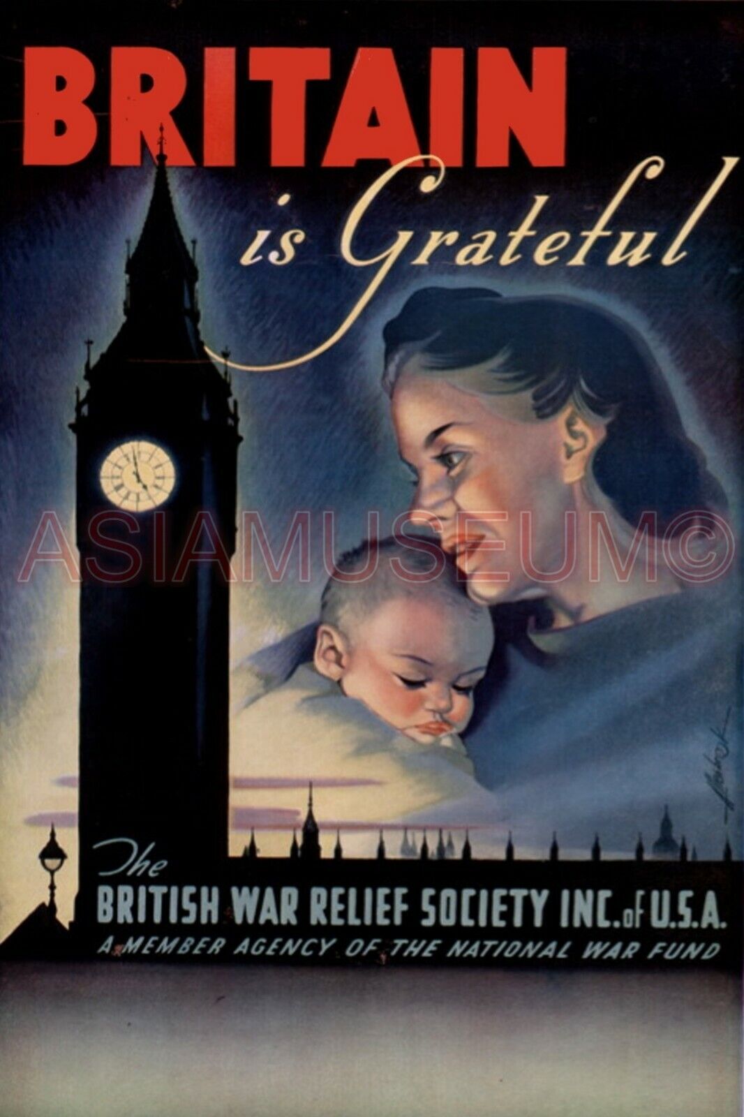 1943 WW2 USA AMERICA BRITISH WAR RELIEF WOMEN BABY LADY BIG BEN BRITAIN Postcard