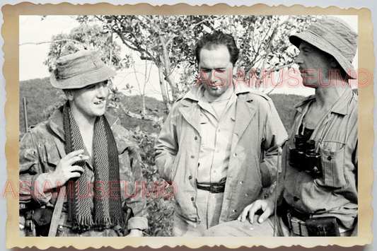 40s WW2 Vietnam FRENCH ARMY BINOCULARS HAT SMILING SMOKING Vintage Photo 25767