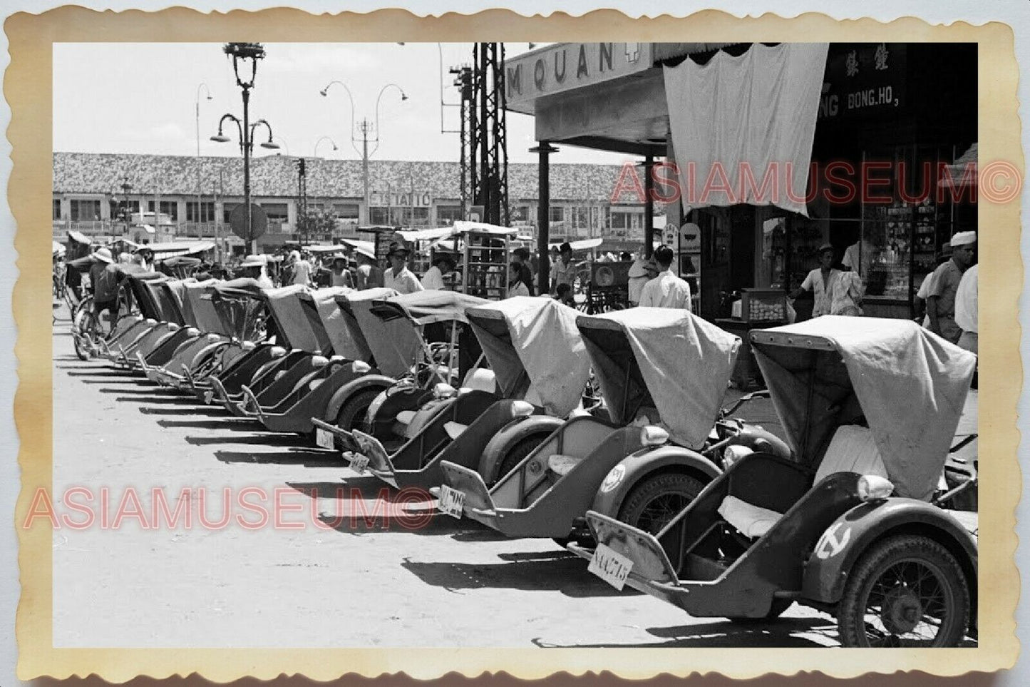 50s Vietnam Saigon STREET SCENE TRISHAW ROLL ROAD TRAFFIC ADS Vintage Photo 1329