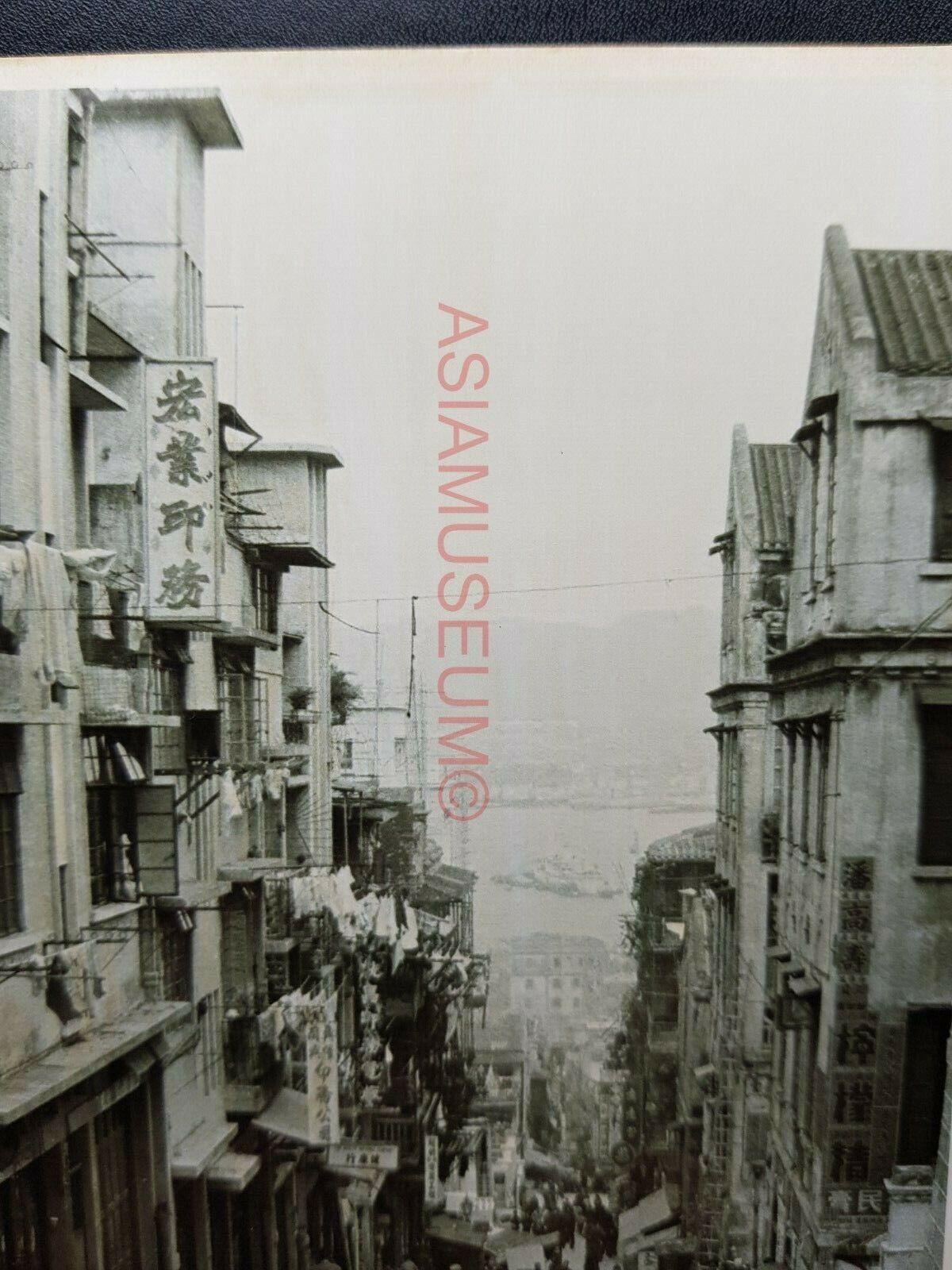 Cochrane Street Central Steps Market Vintage B&W Hong Kong Photo Postcard RPPC