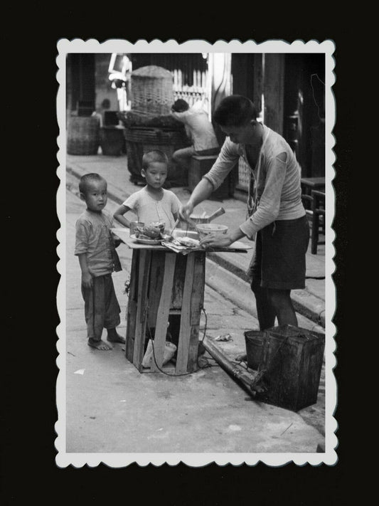 1940s Vintage Hong Kong Photo Children Boy Street Food Vendor Japanese War #417