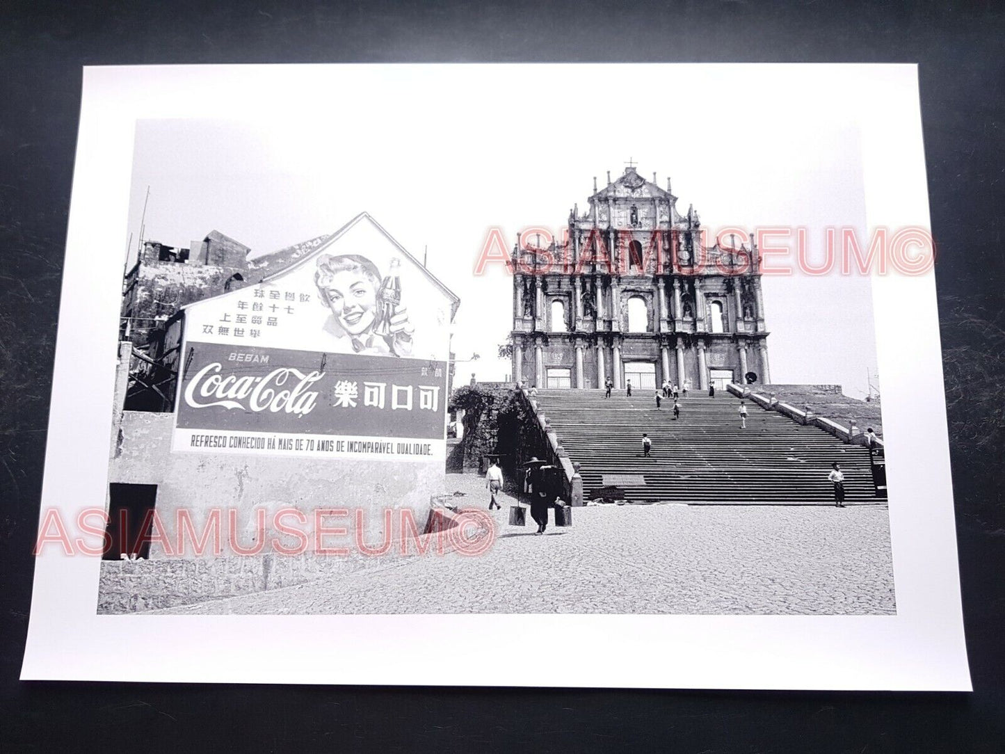 40's Macau Church Ruins St Paul's Cathedral Coke Sign Old Vintage Photo 澳门旧照片